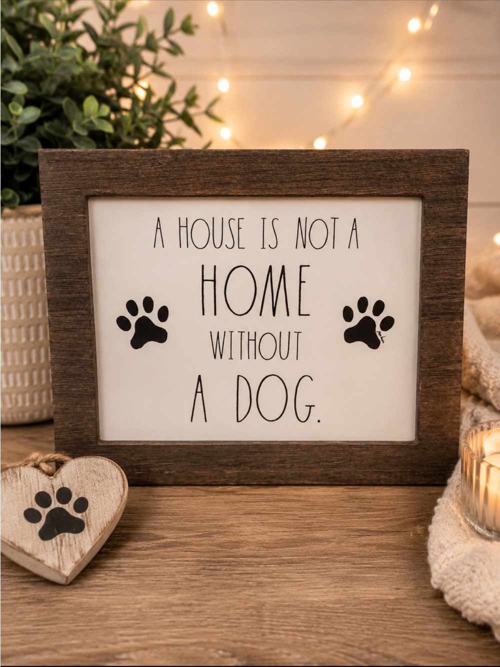 Rae Dunn Brown Framed "A House Is Not A Home Without A Dog" Wall Sign